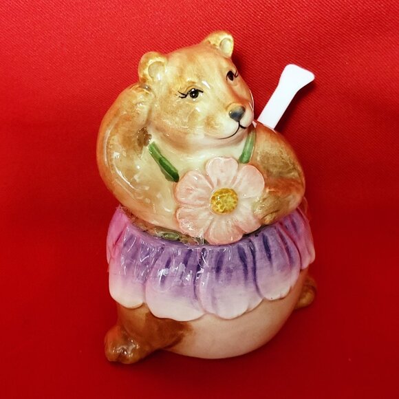 Vintage Otagiri Japan Honey Bear Condiment Bowl Serving Spoon Hand Painted - Picture 13 of 13